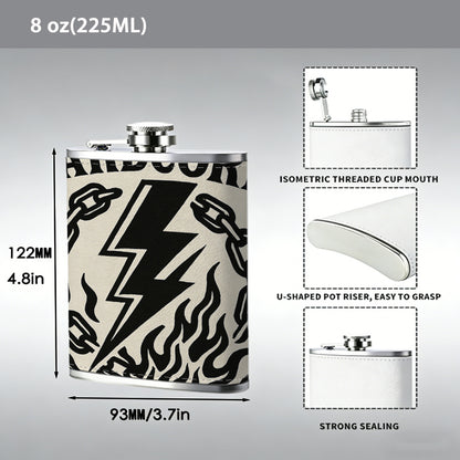 Hardcore text with lightning chains and flames 8oz Portable Stainless Steel Hip Flask - Juice Flask - Perfect Gift - Unique Whiskey Flask for Women, Wine Pot Metal - Ideal stainless steel flask for all outdoor activities