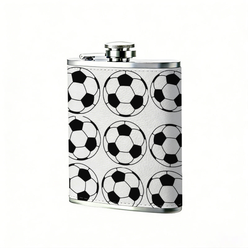 Rows of black and white soccer balls 8oz Portable Stainless Steel Hip Flask - Juice Flask - Perfect Gift - Unique Whiskey Flask for Women, Wine Pot Metal - Ideal stainless steel flask for all outdoor activities