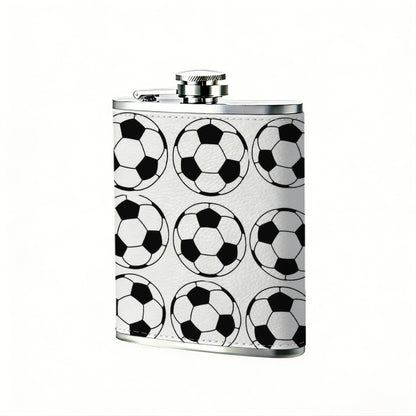 Rows of black and white soccer balls 8oz Portable Stainless Steel Hip Flask - Juice Flask - Perfect Gift - Unique Whiskey Flask for Women, Wine Pot Metal - Ideal stainless steel flask for all outdoor activities