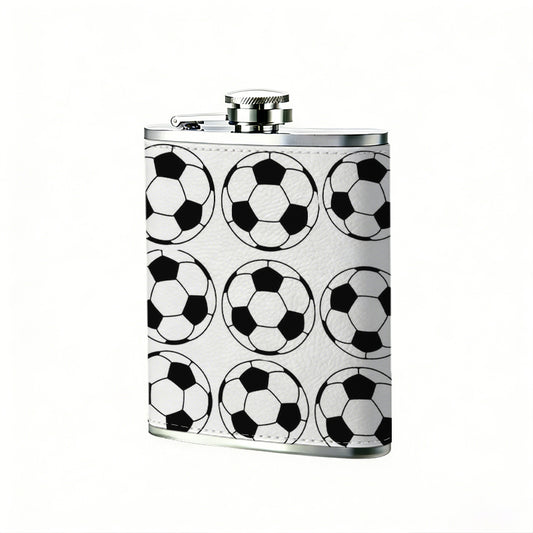 Rows of black and white soccer balls 8oz Portable Stainless Steel Hip Flask - Juice Flask - Perfect Gift - Unique Whiskey Flask for Women, Wine Pot Metal - Ideal stainless steel flask for all outdoor activities