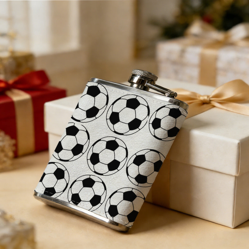 Rows of black and white soccer balls 8oz Portable Stainless Steel Hip Flask - Juice Flask - Perfect Gift - Unique Whiskey Flask for Women, Wine Pot Metal - Ideal stainless steel flask for all outdoor activities