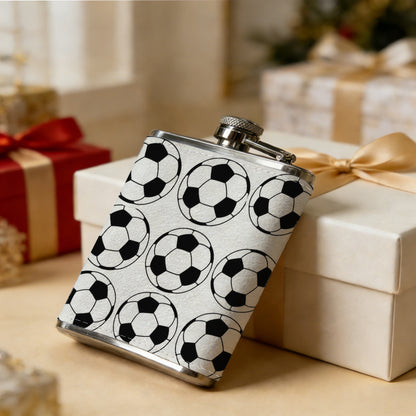 Rows of black and white soccer balls 8oz Portable Stainless Steel Hip Flask - Juice Flask - Perfect Gift - Unique Whiskey Flask for Women, Wine Pot Metal - Ideal stainless steel flask for all outdoor activities