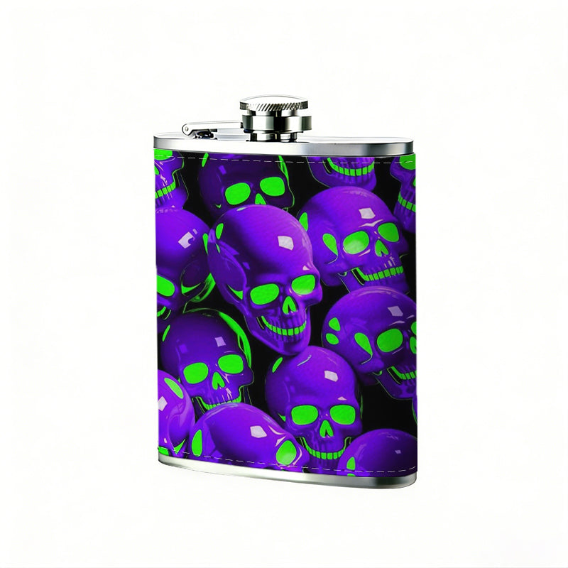 Shiny purple and green spheres 8oz Portable Stainless Steel Hip Flask - Juice Flask - Perfect Gift - Unique Whiskey Flask for Women, Wine Pot Metal - Ideal stainless steel flask for all outdoor activities
