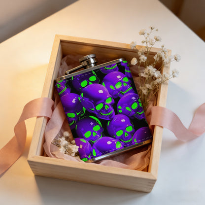 Shiny purple and green spheres 8oz Portable Stainless Steel Hip Flask - Juice Flask - Perfect Gift - Unique Whiskey Flask for Women, Wine Pot Metal - Ideal stainless steel flask for all outdoor activities