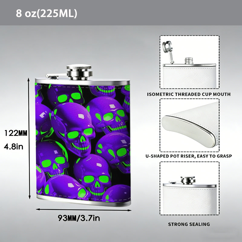 Shiny purple and green spheres 8oz Portable Stainless Steel Hip Flask - Juice Flask - Perfect Gift - Unique Whiskey Flask for Women, Wine Pot Metal - Ideal stainless steel flask for all outdoor activities
