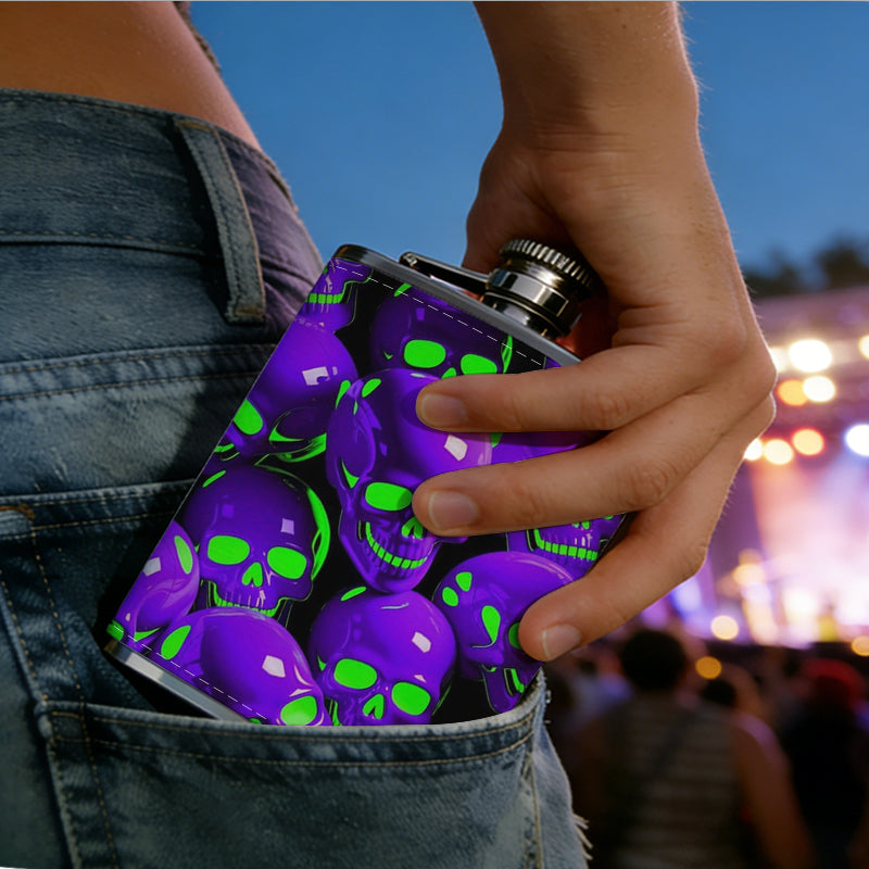 Shiny purple and green spheres 8oz Portable Stainless Steel Hip Flask - Juice Flask - Perfect Gift - Unique Whiskey Flask for Women, Wine Pot Metal - Ideal stainless steel flask for all outdoor activities