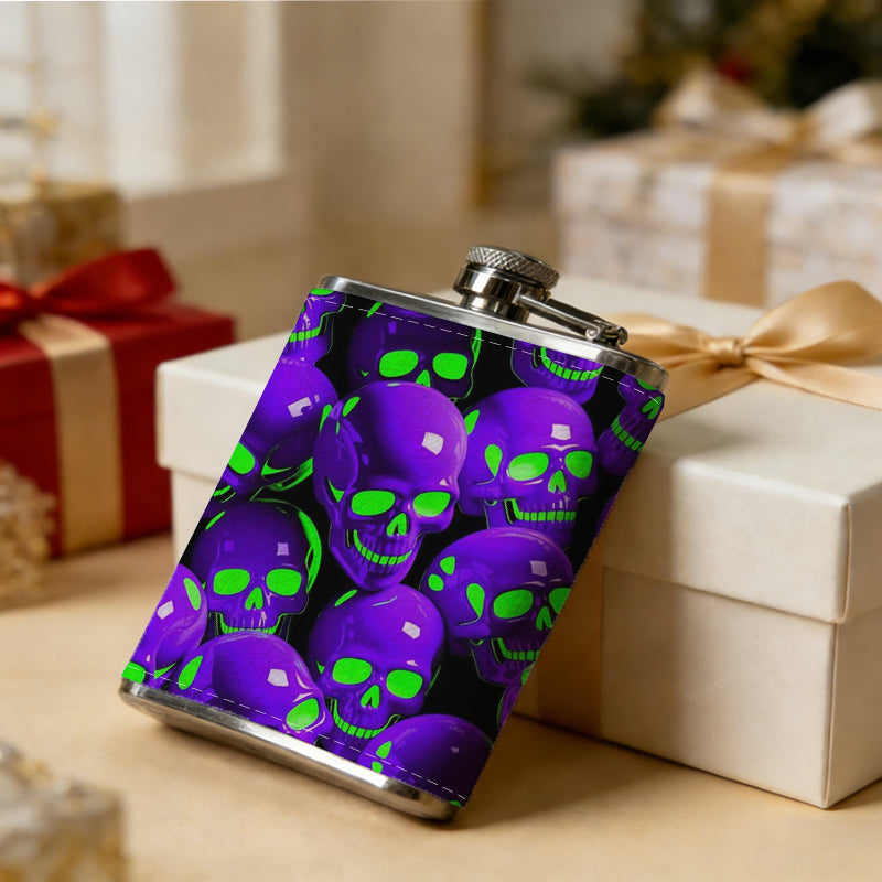 Shiny purple and green spheres 8oz Portable Stainless Steel Hip Flask - Juice Flask - Perfect Gift - Unique Whiskey Flask for Women, Wine Pot Metal - Ideal stainless steel flask for all outdoor activities