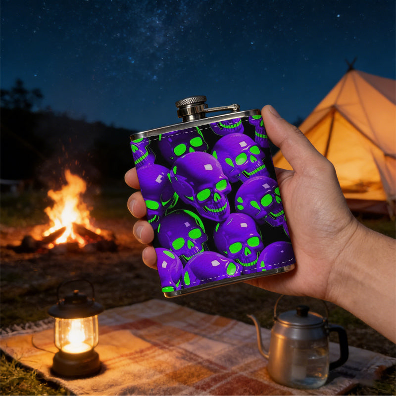 Shiny purple and green spheres 8oz Portable Stainless Steel Hip Flask - Juice Flask - Perfect Gift - Unique Whiskey Flask for Women, Wine Pot Metal - Ideal stainless steel flask for all outdoor activities