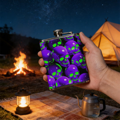 Shiny purple and green spheres 8oz Portable Stainless Steel Hip Flask - Juice Flask - Perfect Gift - Unique Whiskey Flask for Women, Wine Pot Metal - Ideal stainless steel flask for all outdoor activities