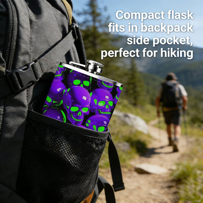 Shiny purple and green spheres 8oz Portable Stainless Steel Hip Flask - Juice Flask - Perfect Gift - Unique Whiskey Flask for Women, Wine Pot Metal - Ideal stainless steel flask for all outdoor activities