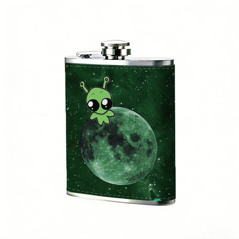 Cartoon bat with stars and moon 8oz Portable Stainless Steel Hip Flask - Juice Flask - Perfect Gift - Unique Whiskey Flask for Women, Wine Pot Metal - Ideal stainless steel flask for all outdoor activities