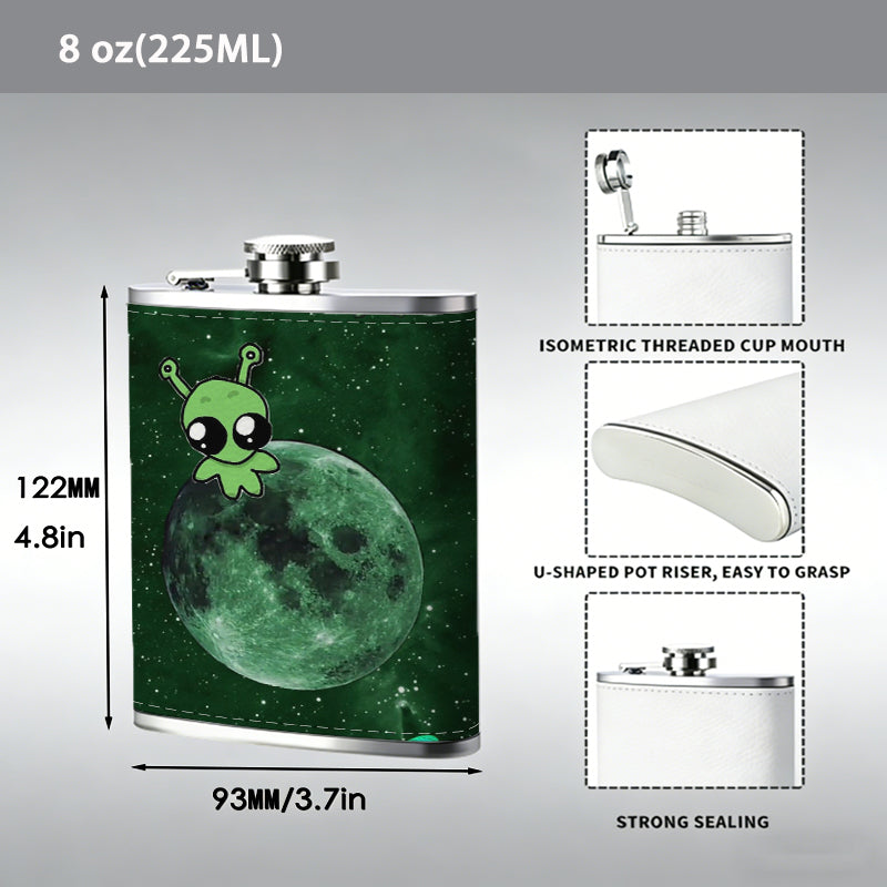 Cartoon bat with stars and moon 8oz Portable Stainless Steel Hip Flask - Juice Flask - Perfect Gift - Unique Whiskey Flask for Women, Wine Pot Metal - Ideal stainless steel flask for all outdoor activities