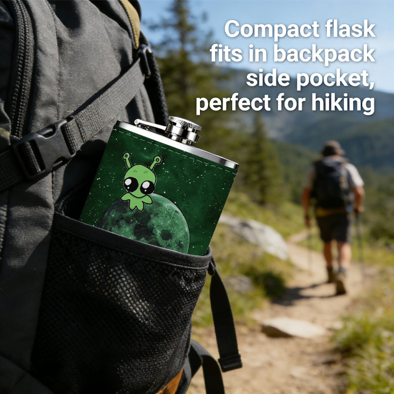 Cartoon bat with stars and moon 8oz Portable Stainless Steel Hip Flask - Juice Flask - Perfect Gift - Unique Whiskey Flask for Women, Wine Pot Metal - Ideal stainless steel flask for all outdoor activities