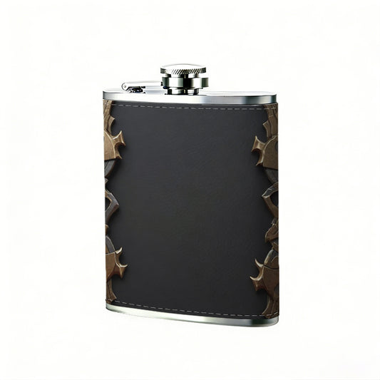 Vintage metal studded frame 8oz Portable Stainless Steel Hip Flask - Juice Flask - Perfect Gift - Unique Whiskey Flask for Women, Wine Pot Metal - Ideal stainless steel flask for all outdoor activities