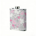 Pink and grey floral heart pattern 8oz Portable Stainless Steel Hip Flask - Juice Flask - Perfect Gift - Unique Whiskey Flask for Women, Wine Pot Metal - Ideal stainless steel flask for all outdoor activities