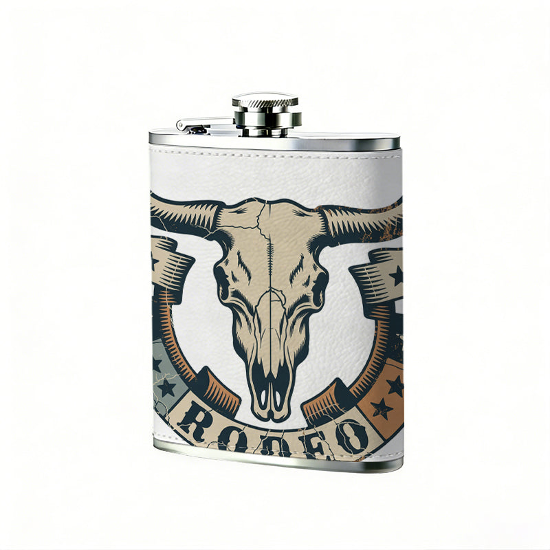 Rodeo bull skull emblem 8oz Portable Stainless Steel Hip Flask - Juice Flask - Perfect Gift - Unique Whiskey Flask for Women, Wine Pot Metal - Ideal stainless steel flask for all outdoor activities