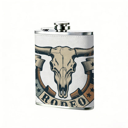 Rodeo bull skull emblem 8oz Portable Stainless Steel Hip Flask - Juice Flask - Perfect Gift - Unique Whiskey Flask for Women, Wine Pot Metal - Ideal stainless steel flask for all outdoor activities