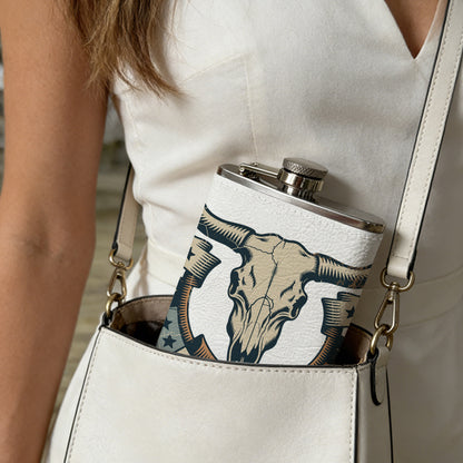 Rodeo bull skull emblem 8oz Portable Stainless Steel Hip Flask - Juice Flask - Perfect Gift - Unique Whiskey Flask for Women, Wine Pot Metal - Ideal stainless steel flask for all outdoor activities