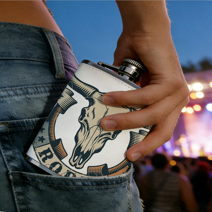 Rodeo bull skull emblem 8oz Portable Stainless Steel Hip Flask - Juice Flask - Perfect Gift - Unique Whiskey Flask for Women, Wine Pot Metal - Ideal stainless steel flask for all outdoor activities