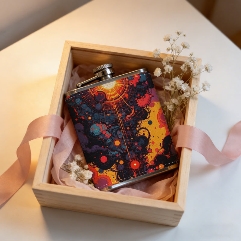 Abstract fiery glowing artwork 8oz Portable Stainless Steel Hip Flask - Juice Flask - Perfect Gift - Unique Whiskey Flask for Women, Wine Pot Metal - Ideal stainless steel flask for all outdoor activities