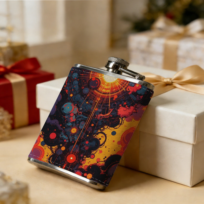 Abstract fiery glowing artwork 8oz Portable Stainless Steel Hip Flask - Juice Flask - Perfect Gift - Unique Whiskey Flask for Women, Wine Pot Metal - Ideal stainless steel flask for all outdoor activities