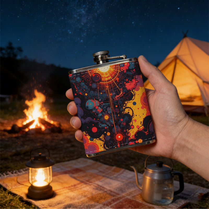 Abstract fiery glowing artwork 8oz Portable Stainless Steel Hip Flask - Juice Flask - Perfect Gift - Unique Whiskey Flask for Women, Wine Pot Metal - Ideal stainless steel flask for all outdoor activities