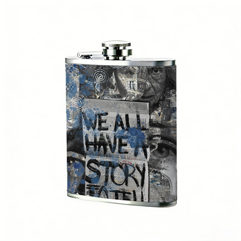 Grunge text collage artwork 8oz Portable Stainless Steel Hip Flask - Juice Flask - Perfect Gift - Unique Whiskey Flask for Women, Wine Pot Metal - Ideal stainless steel flask for all outdoor activities