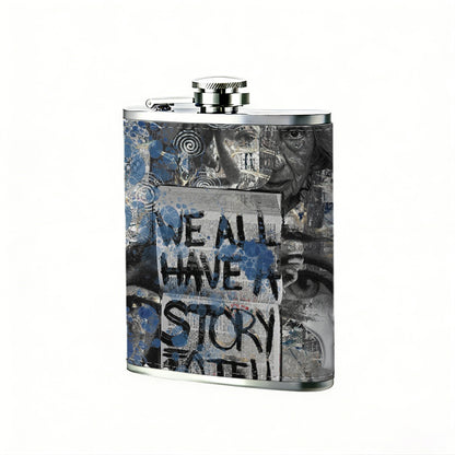 Grunge text collage artwork 8oz Portable Stainless Steel Hip Flask - Juice Flask - Perfect Gift - Unique Whiskey Flask for Women, Wine Pot Metal - Ideal stainless steel flask for all outdoor activities