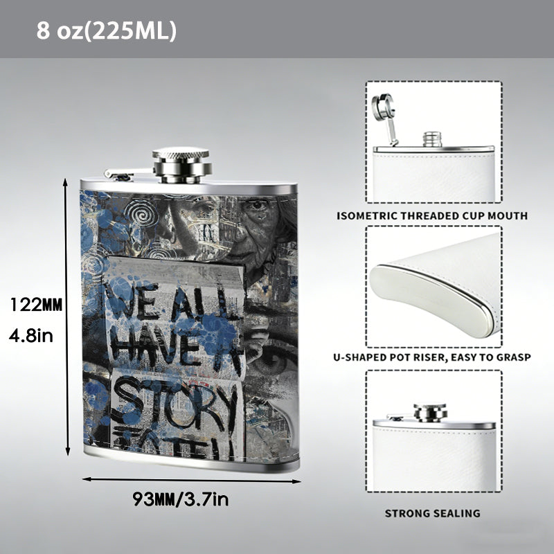 Grunge text collage artwork 8oz Portable Stainless Steel Hip Flask - Juice Flask - Perfect Gift - Unique Whiskey Flask for Women, Wine Pot Metal - Ideal stainless steel flask for all outdoor activities