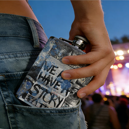 Grunge text collage artwork 8oz Portable Stainless Steel Hip Flask - Juice Flask - Perfect Gift - Unique Whiskey Flask for Women, Wine Pot Metal - Ideal stainless steel flask for all outdoor activities