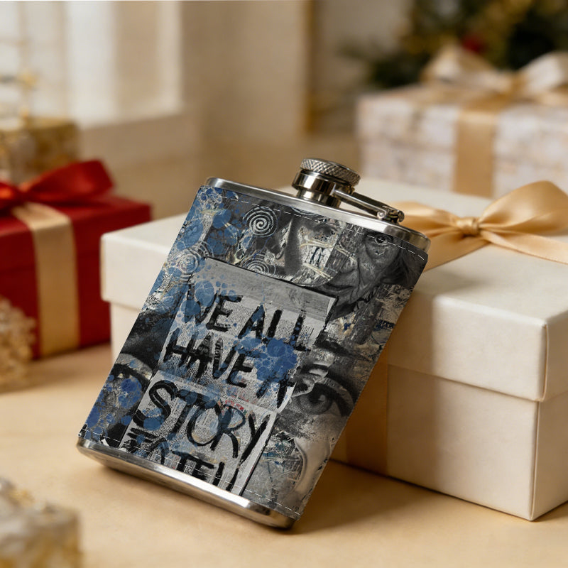 Grunge text collage artwork 8oz Portable Stainless Steel Hip Flask - Juice Flask - Perfect Gift - Unique Whiskey Flask for Women, Wine Pot Metal - Ideal stainless steel flask for all outdoor activities