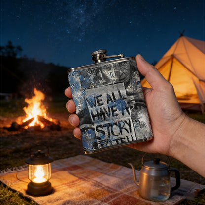 Grunge text collage artwork 8oz Portable Stainless Steel Hip Flask - Juice Flask - Perfect Gift - Unique Whiskey Flask for Women, Wine Pot Metal - Ideal stainless steel flask for all outdoor activities