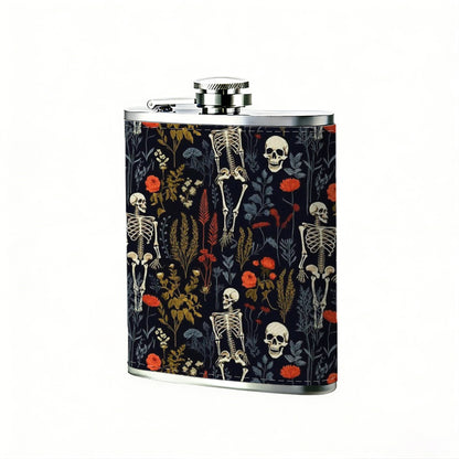 Skeleton pattern on dark background 8oz Portable Stainless Steel Hip Flask - Juice Flask - Perfect Gift - Unique Whiskey Flask for Women, Wine Pot Metal - Ideal stainless steel flask for all outdoor activities