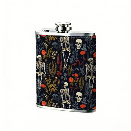 Skeleton pattern on dark background 8oz Portable Stainless Steel Hip Flask - Juice Flask - Perfect Gift - Unique Whiskey Flask for Women, Wine Pot Metal - Ideal stainless steel flask for all outdoor activities