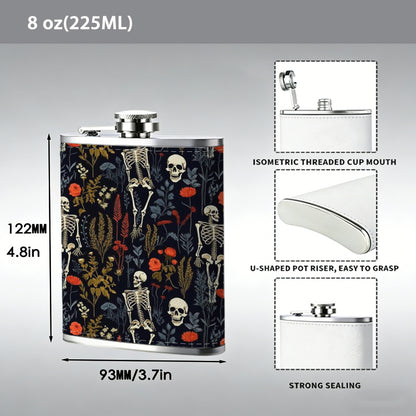 Skeleton pattern on dark background 8oz Portable Stainless Steel Hip Flask - Juice Flask - Perfect Gift - Unique Whiskey Flask for Women, Wine Pot Metal - Ideal stainless steel flask for all outdoor activities