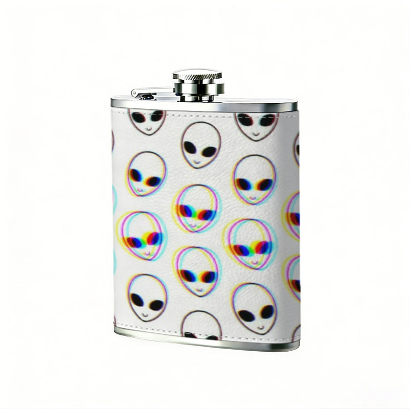Repeating alien head patterns 8oz Portable Stainless Steel Hip Flask - Juice Flask - Perfect Gift - Unique Whiskey Flask for Women, Wine Pot Metal - Ideal stainless steel flask for all outdoor activities