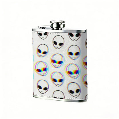 Repeating alien head patterns 8oz Portable Stainless Steel Hip Flask - Juice Flask - Perfect Gift - Unique Whiskey Flask for Women, Wine Pot Metal - Ideal stainless steel flask for all outdoor activities