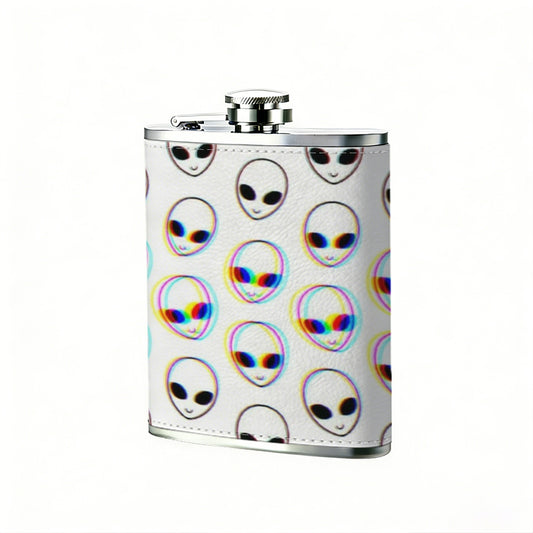 Repeating alien head patterns 8oz Portable Stainless Steel Hip Flask - Juice Flask - Perfect Gift - Unique Whiskey Flask for Women, Wine Pot Metal - Ideal stainless steel flask for all outdoor activities