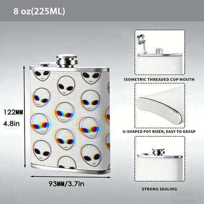 Repeating alien head patterns 8oz Portable Stainless Steel Hip Flask - Juice Flask - Perfect Gift - Unique Whiskey Flask for Women, Wine Pot Metal - Ideal stainless steel flask for all outdoor activities