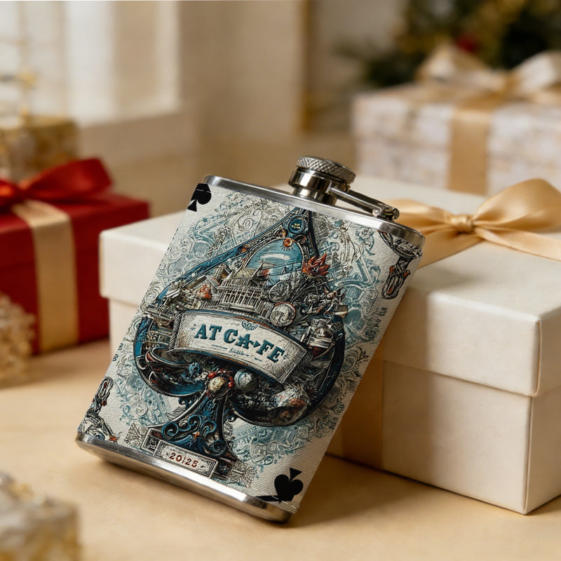 Decorated Ace of Spades playing card 8oz Portable Stainless Steel Hip Flask - Juice Flask - Perfect Gift - Unique Whiskey Flask for Women, Wine Pot Metal - Ideal stainless steel flask for all outdoor activities