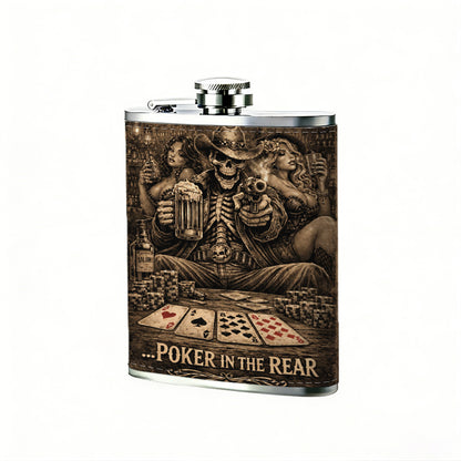 Skull and poker themed sign 8oz Portable Stainless Steel Hip Flask - Juice Flask - Perfect Gift - Unique Whiskey Flask for Women, Wine Pot Metal - Ideal stainless steel flask for all outdoor activities