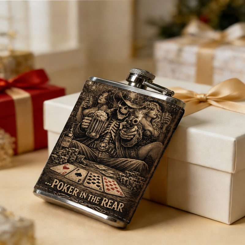Skull and poker themed sign 8oz Portable Stainless Steel Hip Flask - Juice Flask - Perfect Gift - Unique Whiskey Flask for Women, Wine Pot Metal - Ideal stainless steel flask for all outdoor activities