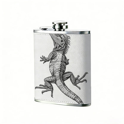 A grayscale lizard on white background 8oz Portable Stainless Steel Hip Flask - Juice Flask - Perfect Gift - Unique Whiskey Flask for Women, Wine Pot Metal - Ideal stainless steel flask for all outdoor activities