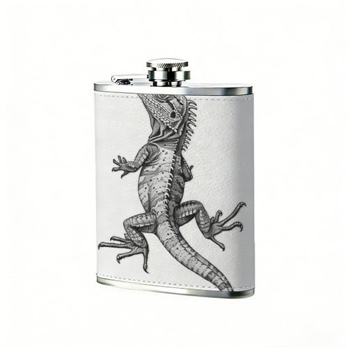 A grayscale lizard on white background 8oz Portable Stainless Steel Hip Flask - Juice Flask - Perfect Gift - Unique Whiskey Flask for Women, Wine Pot Metal - Ideal stainless steel flask for all outdoor activities