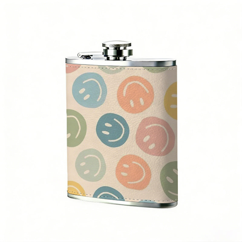 Pastel colored round wax seal patterns 8oz Portable Stainless Steel Hip Flask - Juice Flask - Perfect Gift - Unique Whiskey Flask for Women, Wine Pot Metal - Ideal stainless steel flask for all outdoor activities