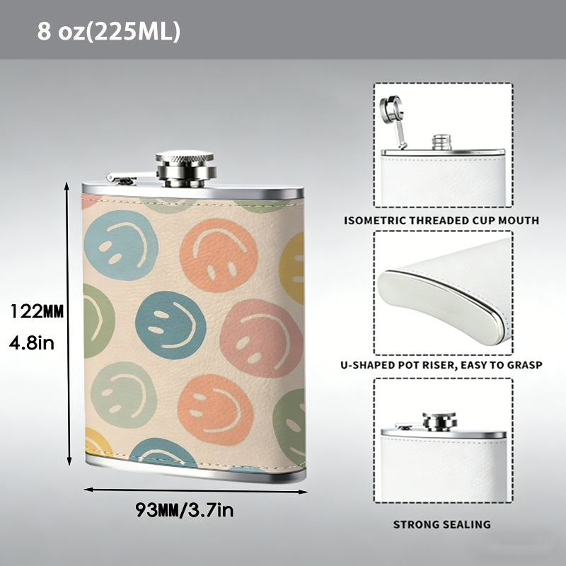 Pastel colored round wax seal patterns 8oz Portable Stainless Steel Hip Flask - Juice Flask - Perfect Gift - Unique Whiskey Flask for Women, Wine Pot Metal - Ideal stainless steel flask for all outdoor activities