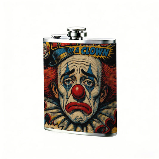 Sad clown vintage comic cover 8oz Portable Stainless Steel Hip Flask - Juice Flask - Perfect Gift - Unique Whiskey Flask for Women, Wine Pot Metal - Ideal stainless steel flask for all outdoor activities