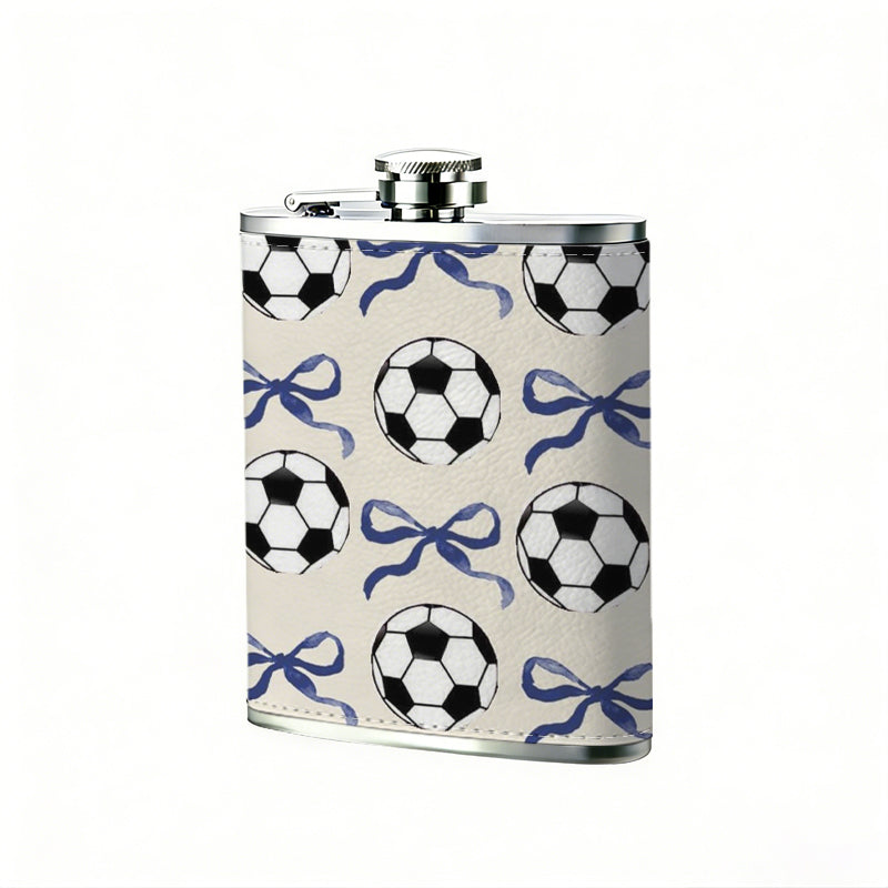 Pattern of soccer balls and bows 8oz Portable Stainless Steel Hip Flask - Juice Flask - Perfect Gift - Unique Whiskey Flask for Women, Wine Pot Metal - Ideal stainless steel flask for all outdoor activities