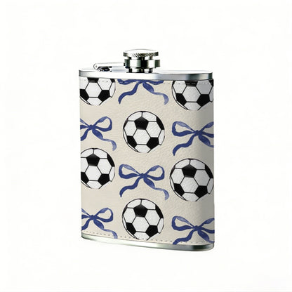 Pattern of soccer balls and bows 8oz Portable Stainless Steel Hip Flask - Juice Flask - Perfect Gift - Unique Whiskey Flask for Women, Wine Pot Metal - Ideal stainless steel flask for all outdoor activities