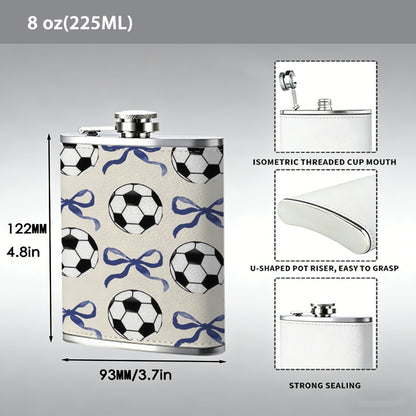 Pattern of soccer balls and bows 8oz Portable Stainless Steel Hip Flask - Juice Flask - Perfect Gift - Unique Whiskey Flask for Women, Wine Pot Metal - Ideal stainless steel flask for all outdoor activities
